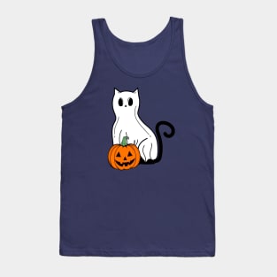 Funny Black Cat Ghost Pumpkin Spooky Vibes Halloween Party Costume Tank Top